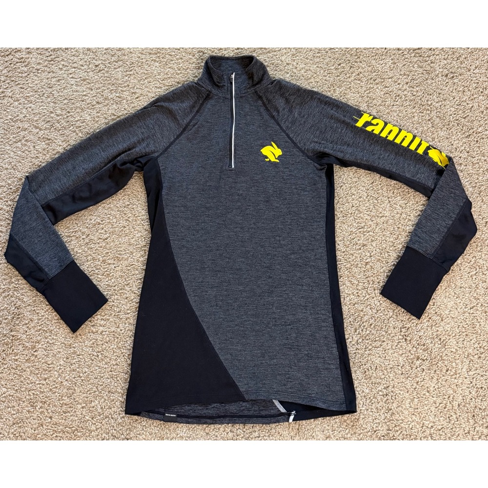Rabbit Womens Rad Rabbit Quarter Zip Running Top Heather Charcoal Black Size MD